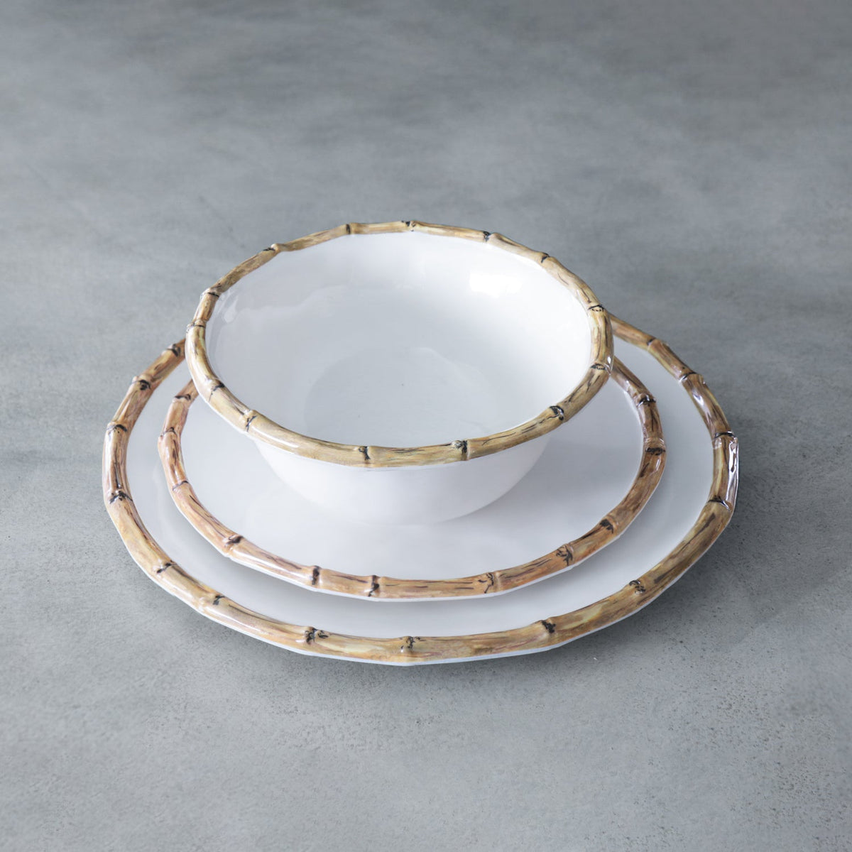 VIDA Bamboo Salad Plate Set of 4 (White and Natural)