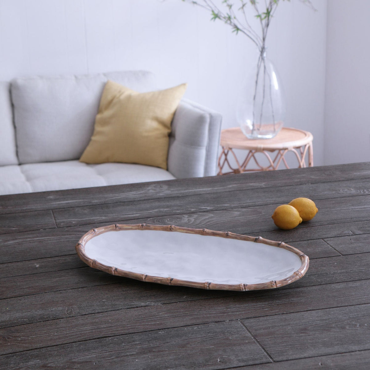 VIDA Bamboo Medium Oval Platter (White and Natural)