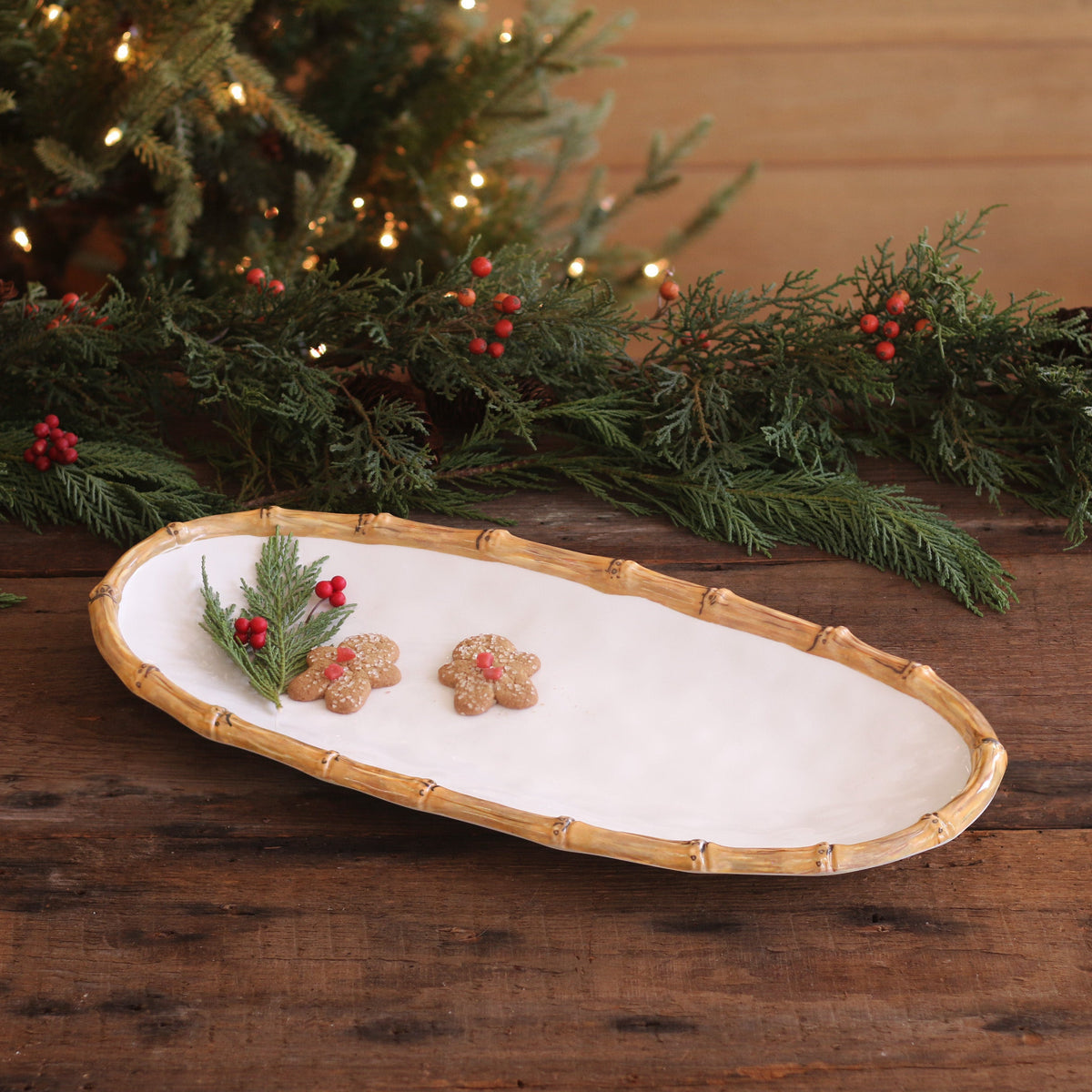 VIDA Bamboo Medium Oval Platter (White and Natural)