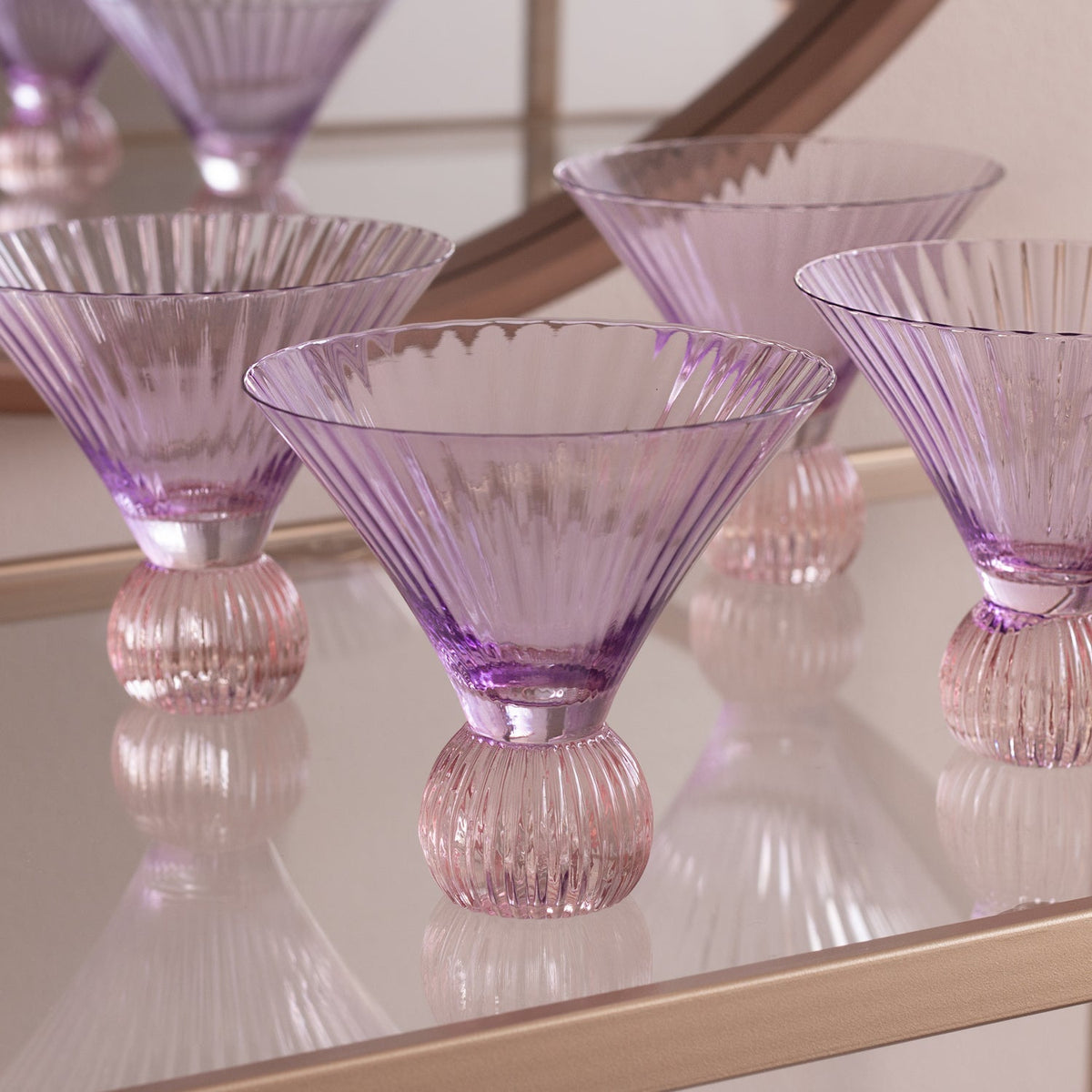 GLASS Venice Martini Set of 4 (Violet and Pink) 8 fl oz