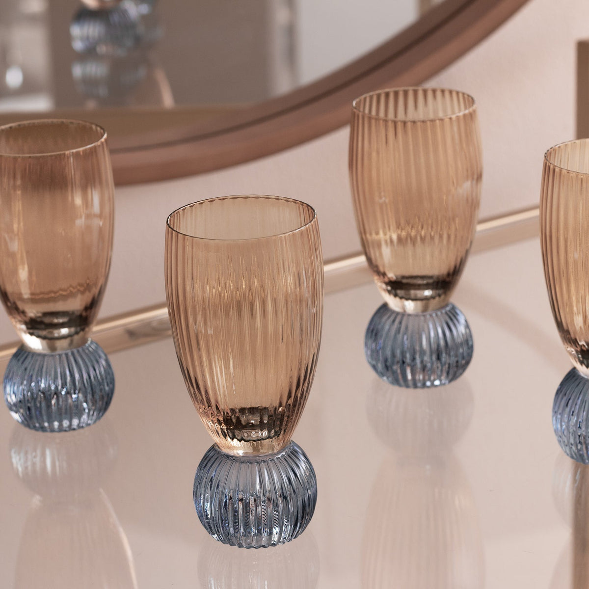 GLASS Venice Shot Glass Set of 4 (Amber and Blue ) 6 fl oz