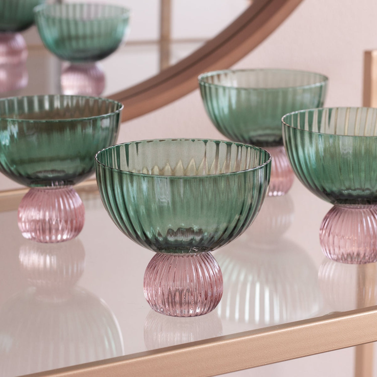 GLASS Venice Coupe Set of 4 (Green and Lavender) 8 fl oz