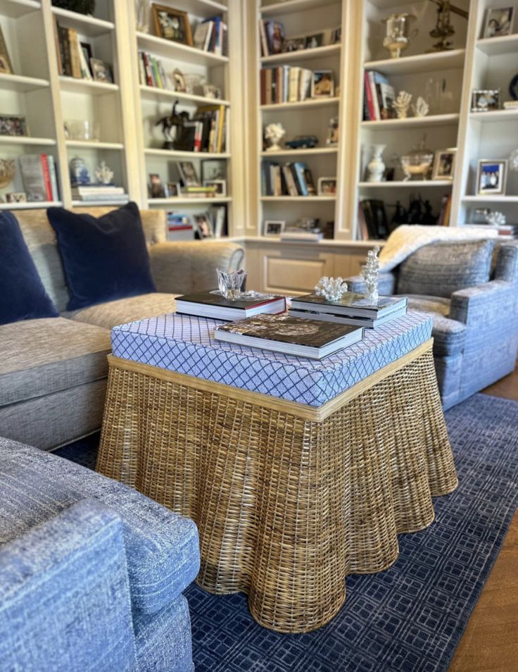 Scalloped Wicker Ottoman