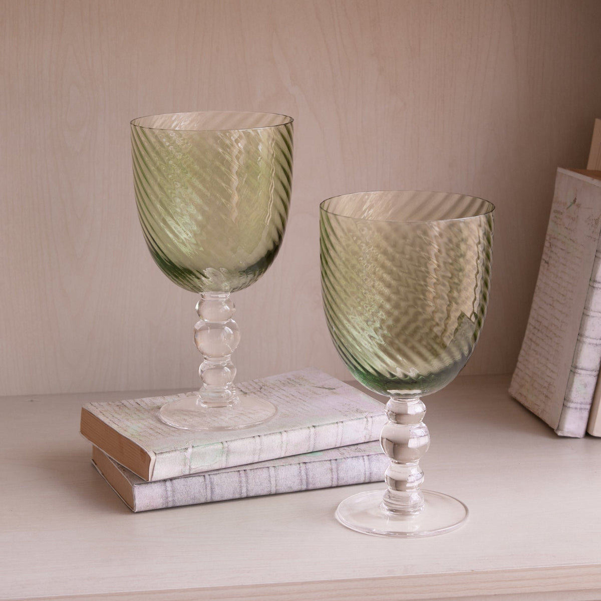 GLASS French Swirl All Purpose Set of 4 (Green) 20 fl oz