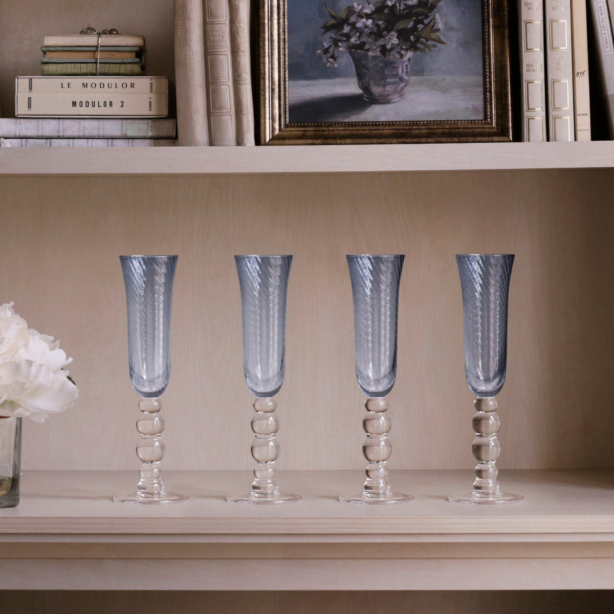 GLASS French Swirl Champagne Flute Set of 4 (Blue) 6 fl oz