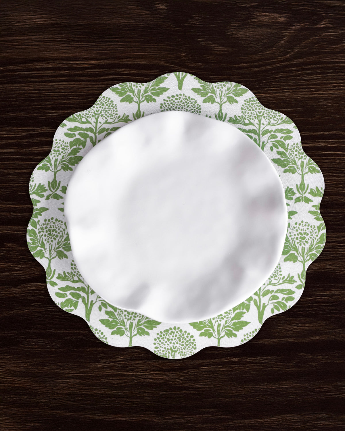 VIDA Chinoiserie Reversible Round Placemats Set of 4 Green & White