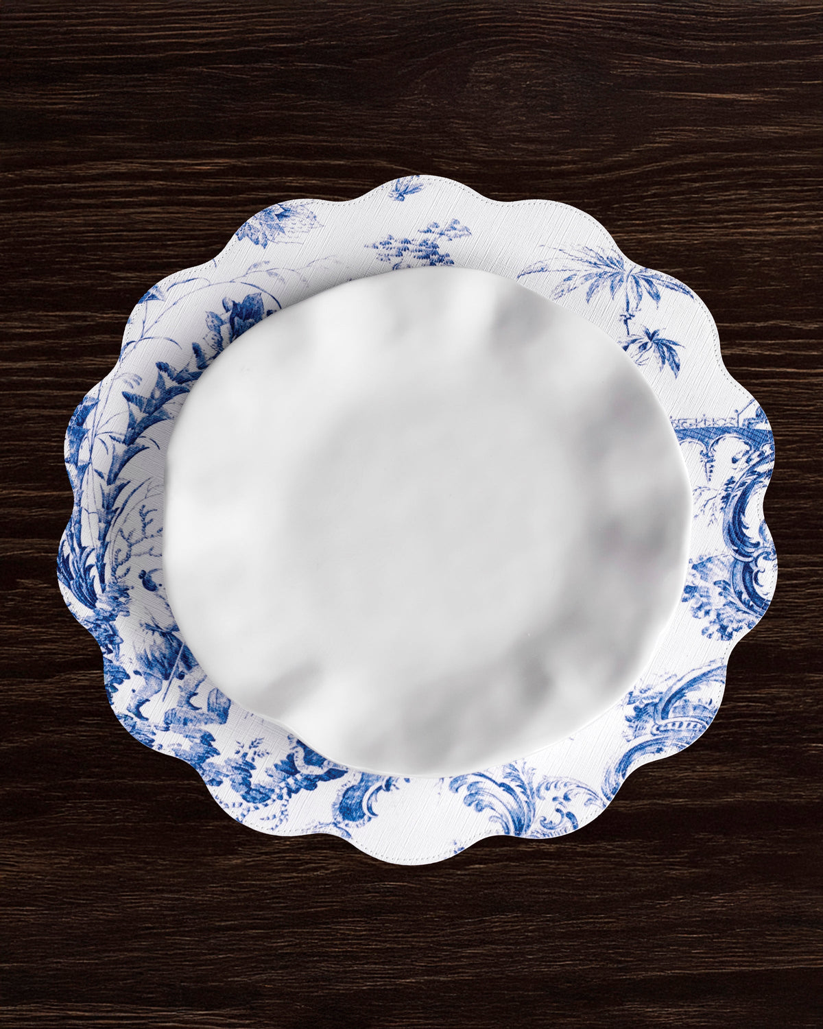 VIDA Chinoiserie Reversible Round Placemats Set of 4 Blue & White