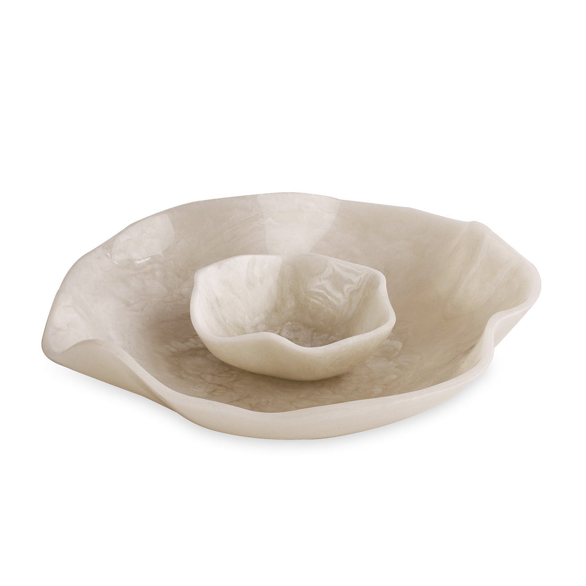 RESIN Alabaster Bowl with Dip White Swirl