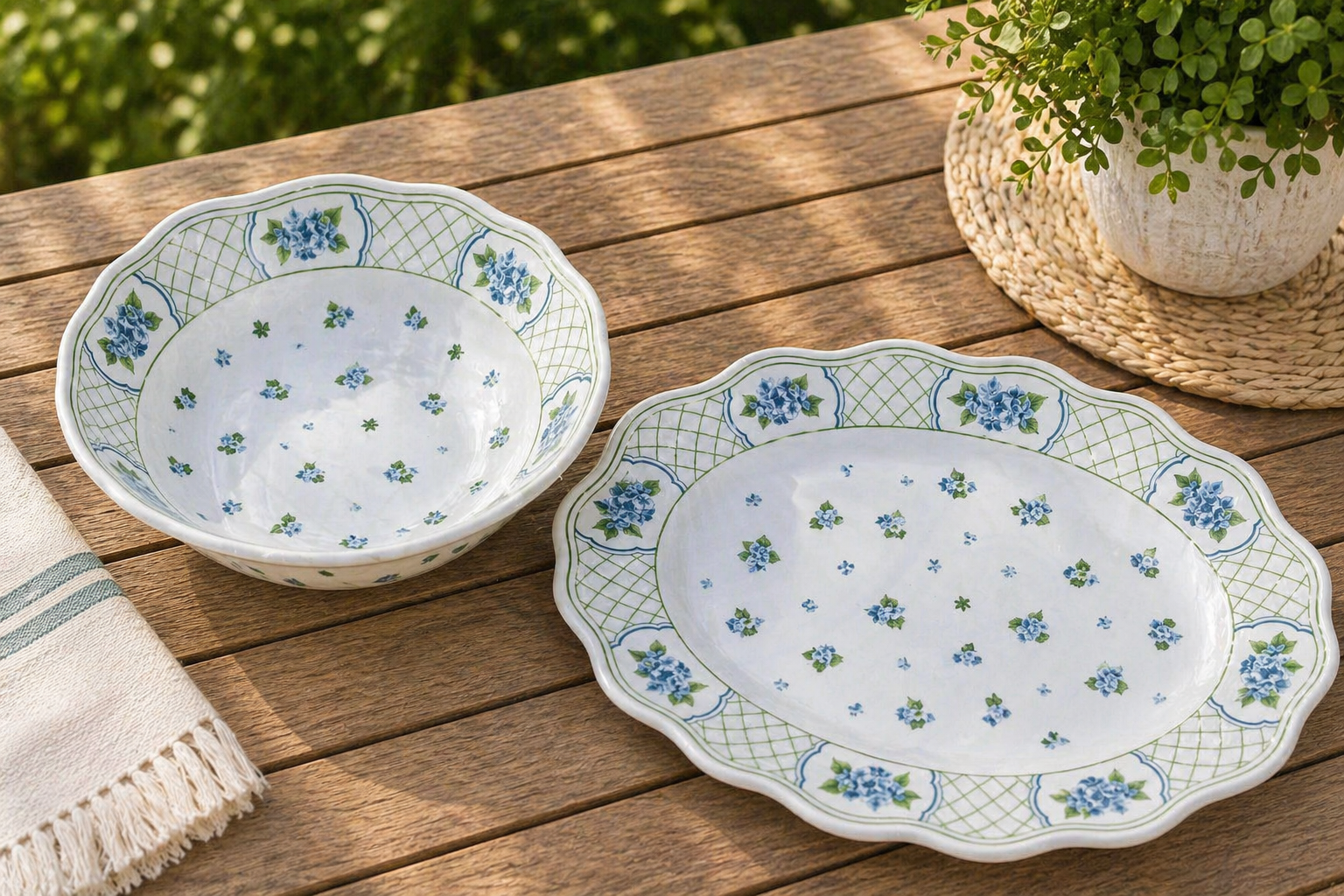 Green Hydrangea Melamine Serving Set