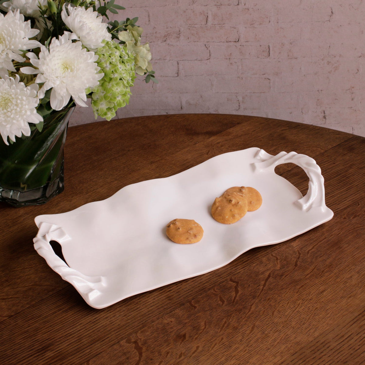 VIDA Sasha Long Rectangle Tray with Handles White