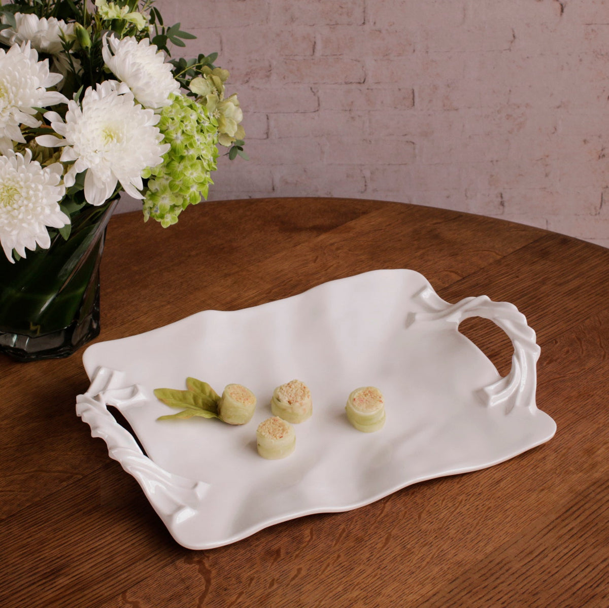 VIDA Sasha Rectangular Tray with Handles White