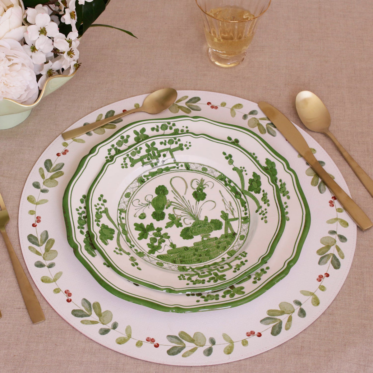 VIDA Faenza Dinner Plate Set of 4 (White and Green)