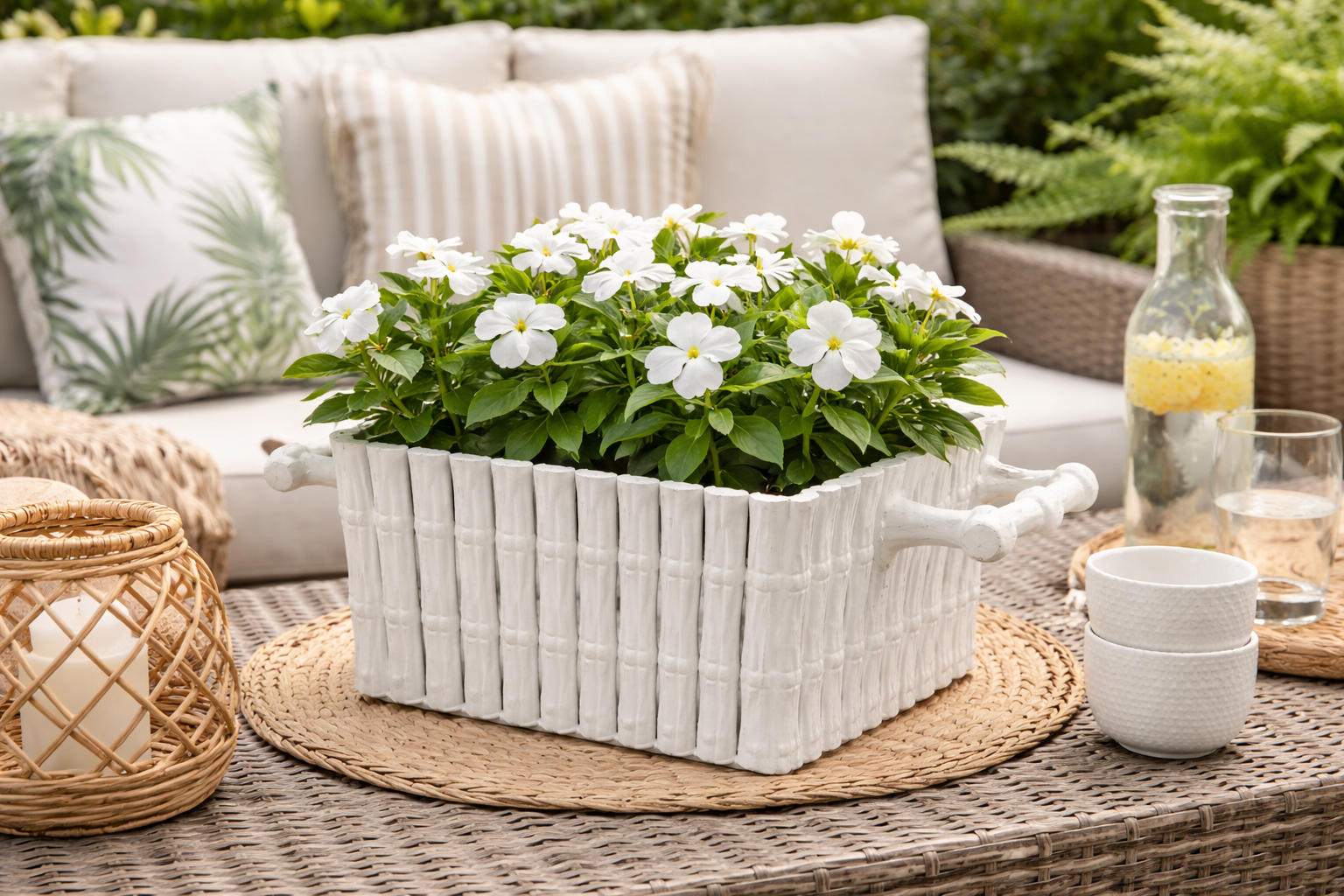 Small Square White Bamboo Planter