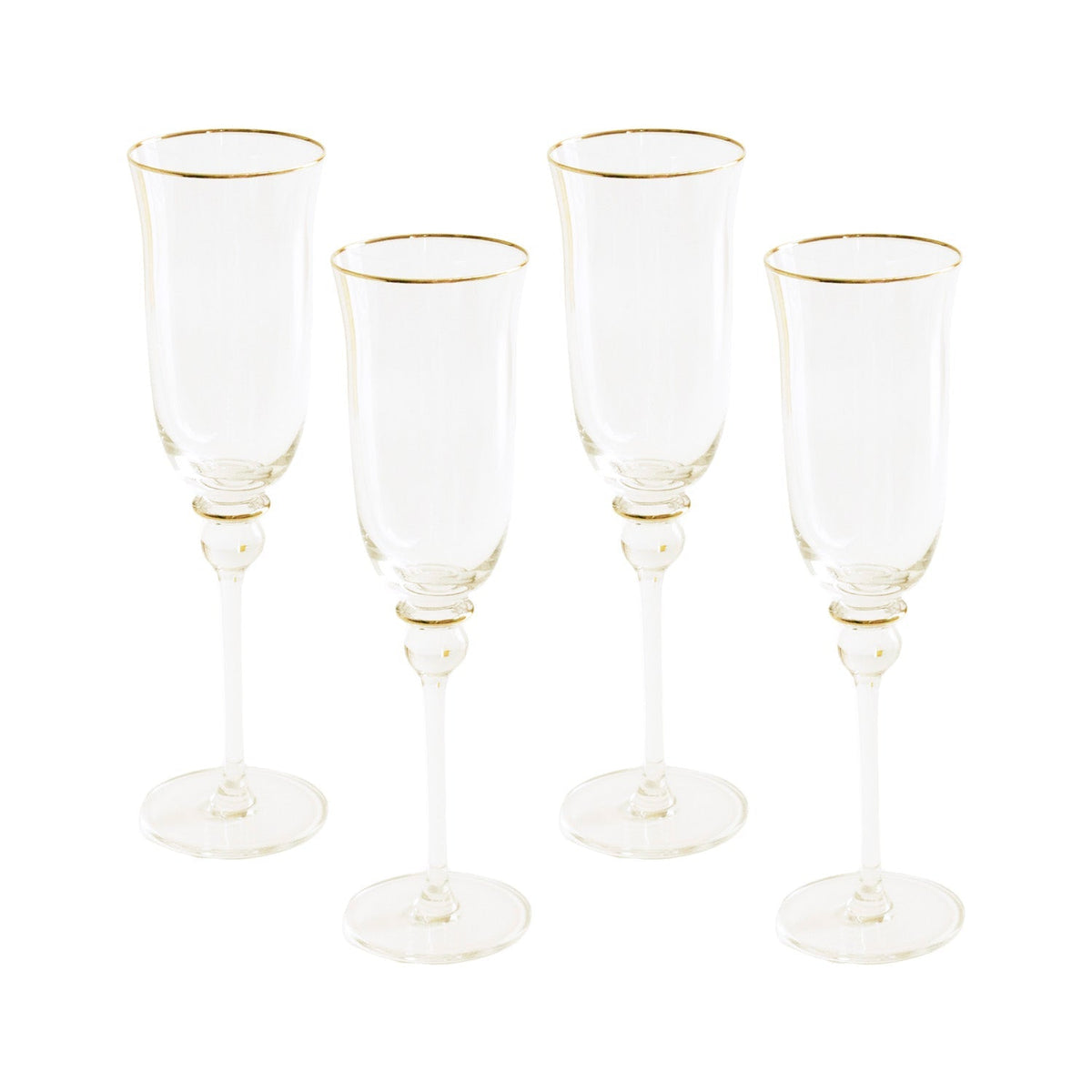 GLASS Lucette Flute with Gold Rim Set of 4 (Clear and Gold) 7 fl oz
