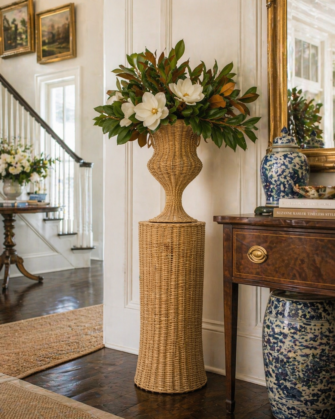 Round Scalloped Wicker Urn and Pedestal (3 Options)