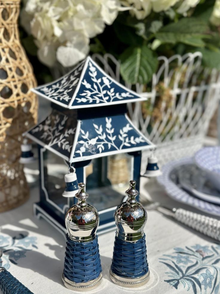 Navy & White Chinoiserie Pagoda Lantern