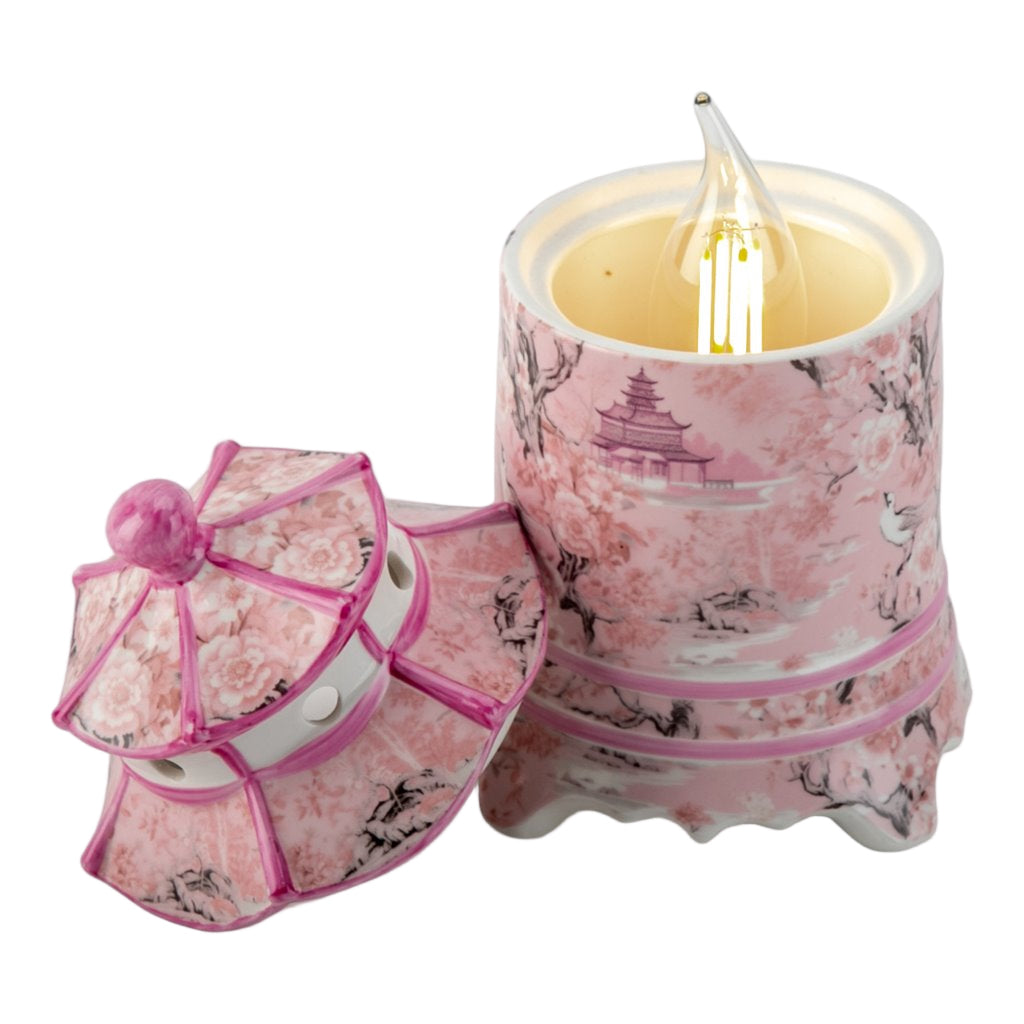 Pink & White Pagoda Lidded Lamp