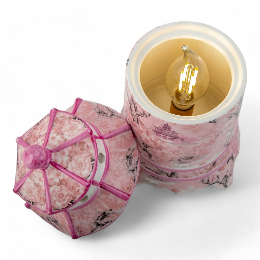 Pink & White Pagoda Lidded Lamp