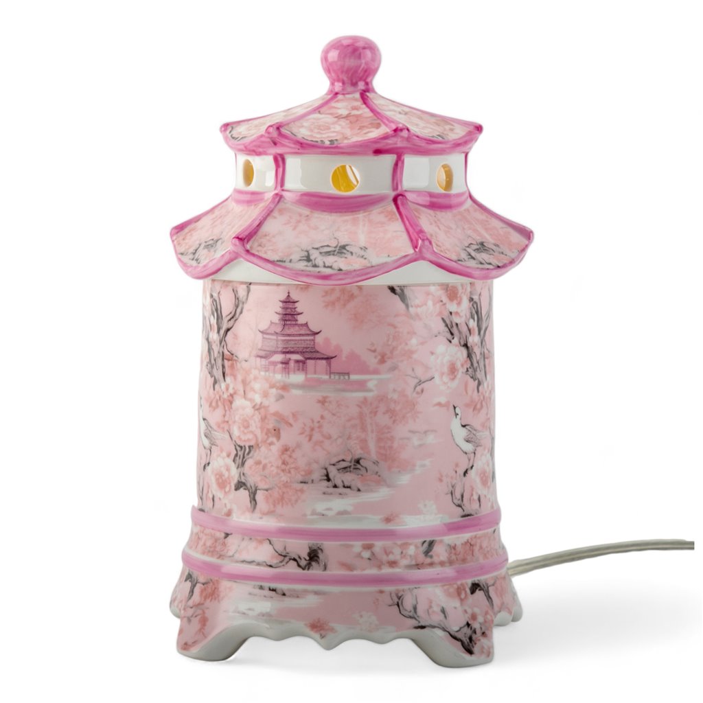 Pink & White Pagoda Lidded Lamp