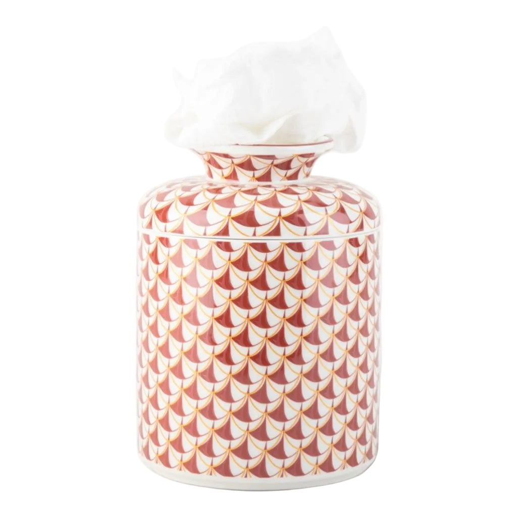 Red Rust Fishnet Porcelain Round Tissue Box