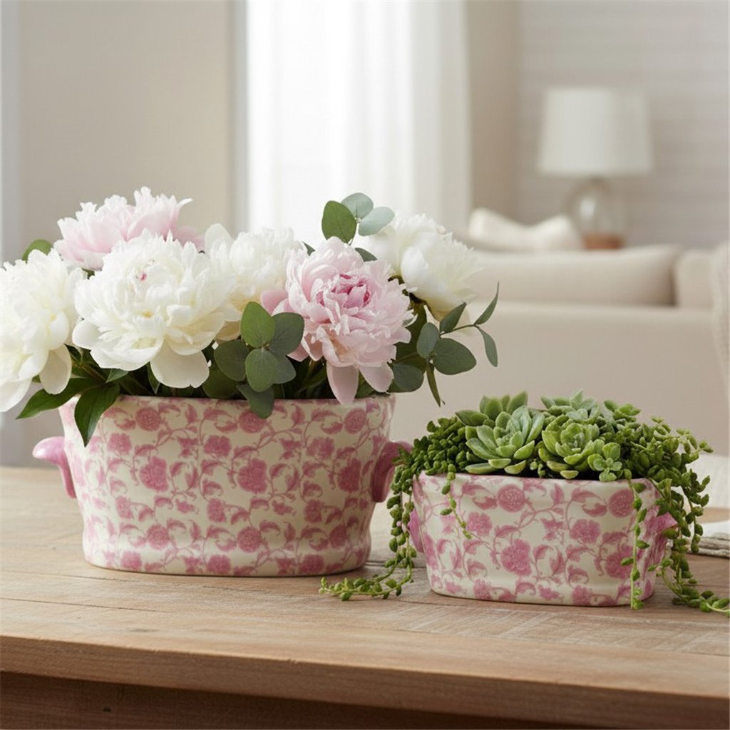 Oval Pink Florets Planter (2 Sizes)