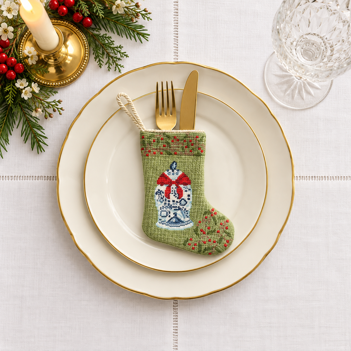 The Holiday Ginger Jar Needlepoint Stocking (2 Sizes)