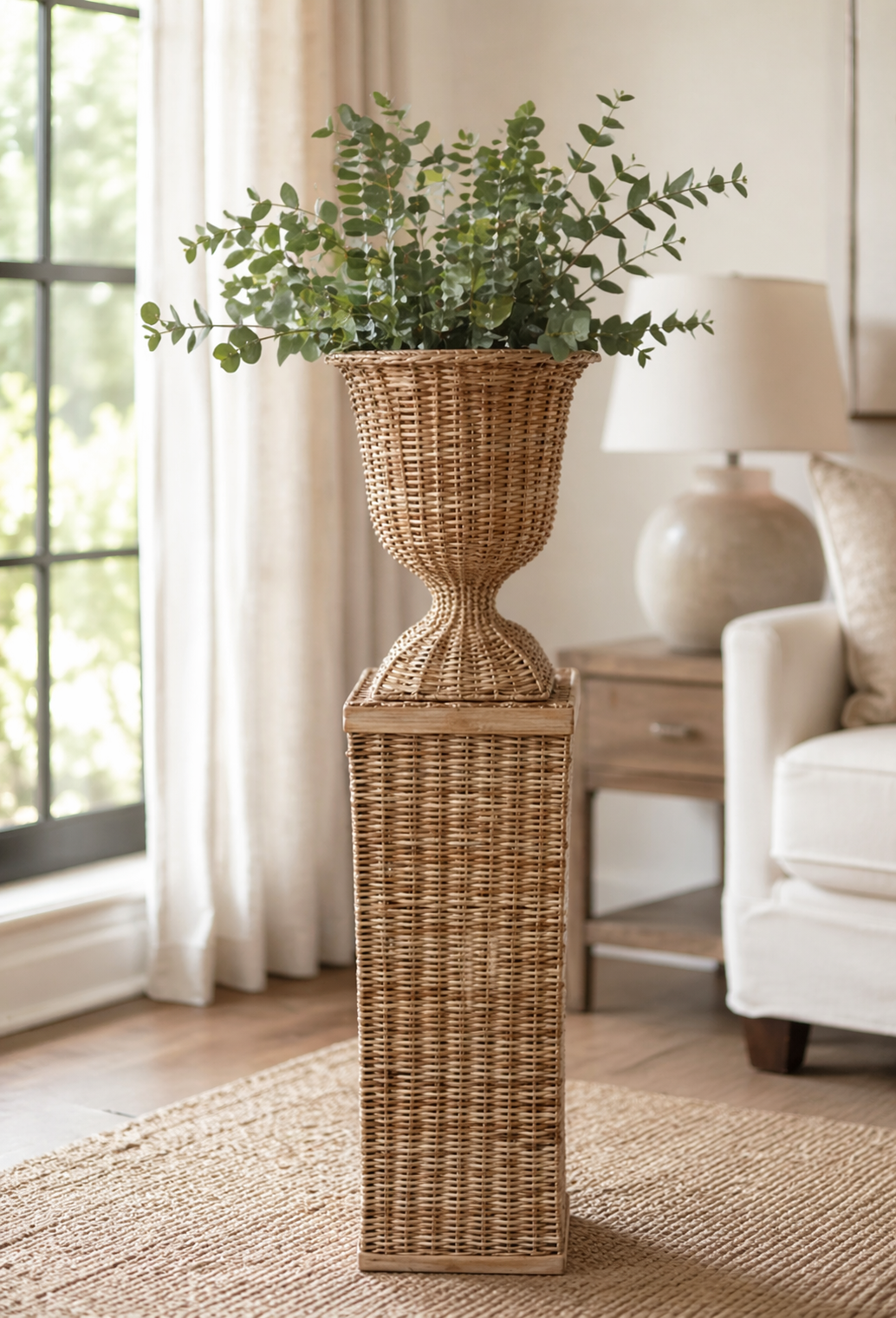Square Wicker Urn and Pedestal (3 Options)