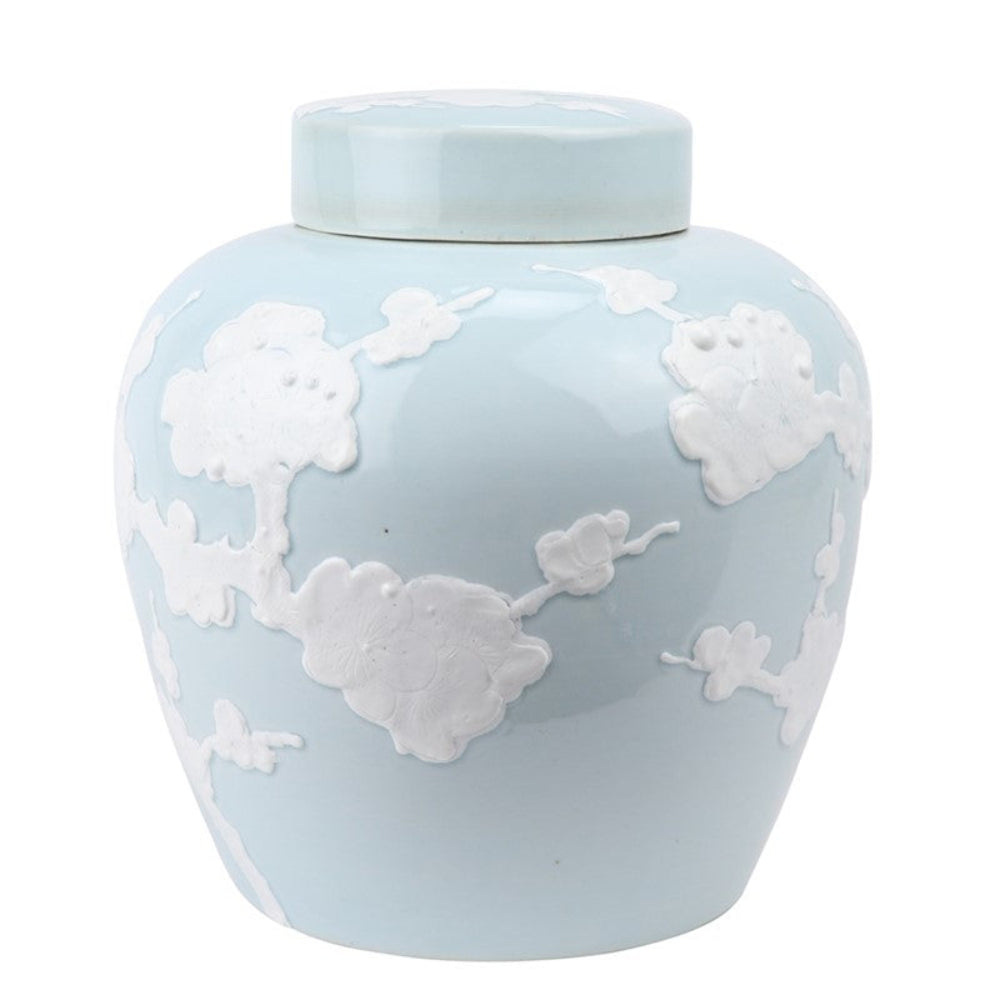 Pastel Pale Blue Cherry Blossom Flat Top Jar