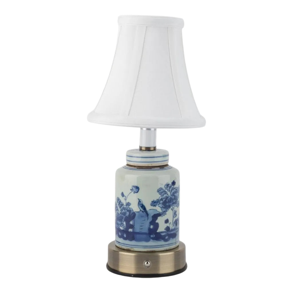 Blue & White Garden Scene Tea Jar Rechargeable Lamp