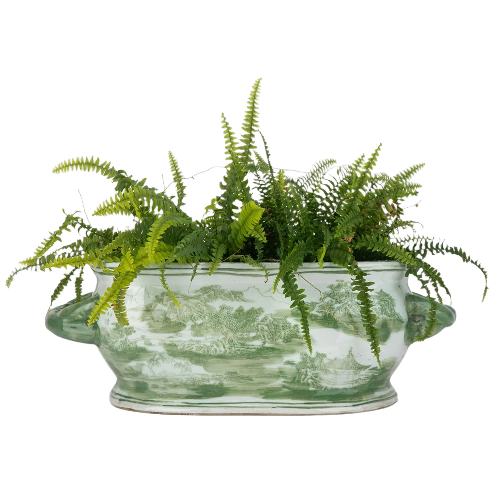 Green Village Scene Oval Planter