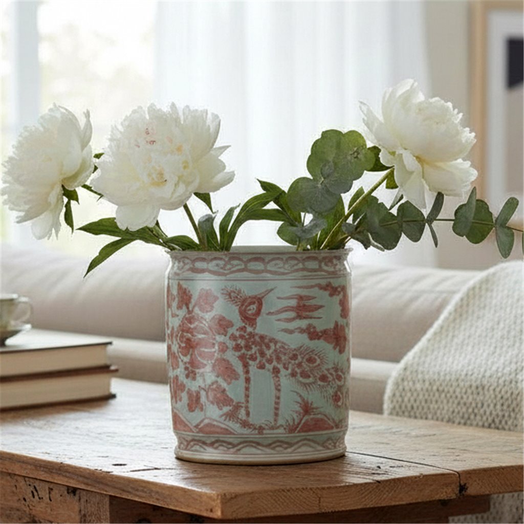 Antique Finish Pot-Red Bird
