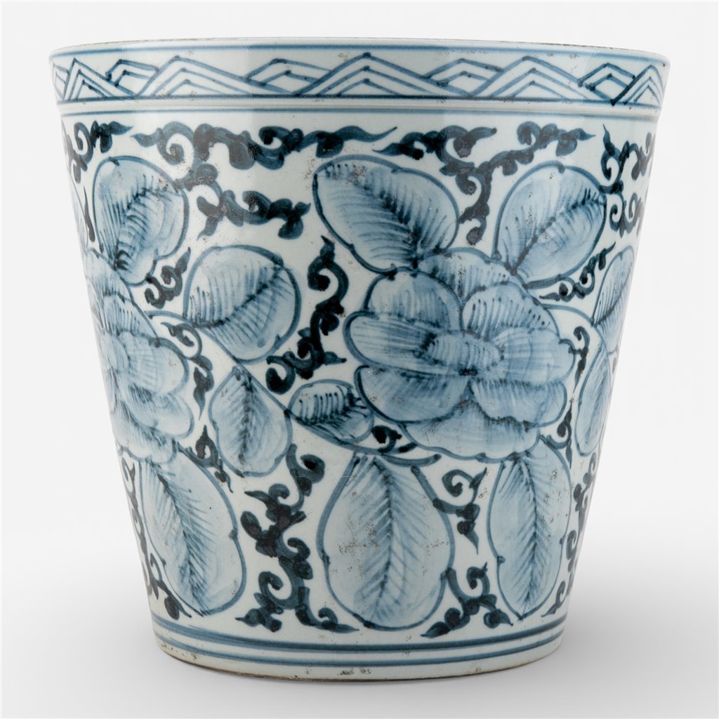 Antique Finish Pot-Blue Flower And Leaf
