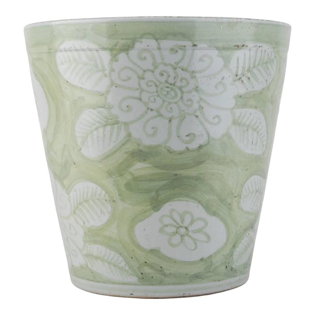 Antique Finish Pot-Green Big Flower