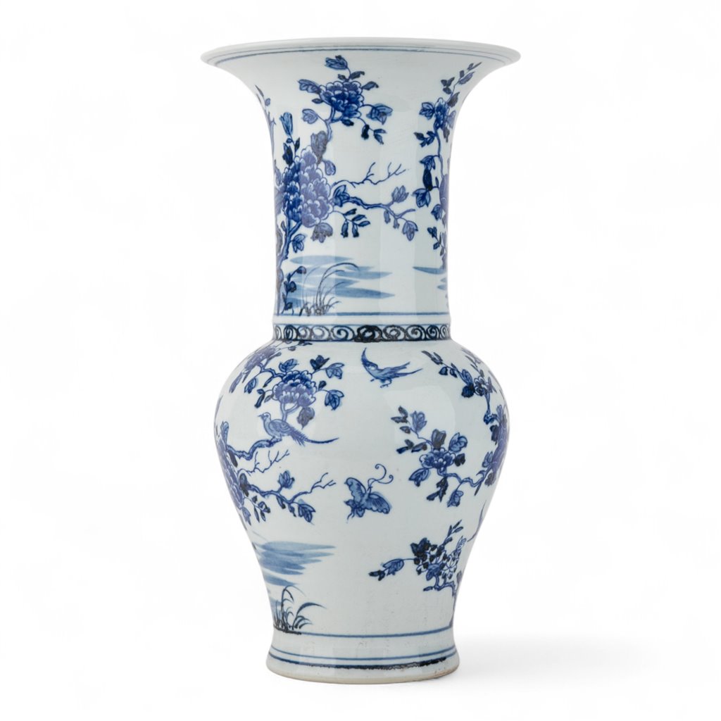 Blue and White Flower Bird Vase