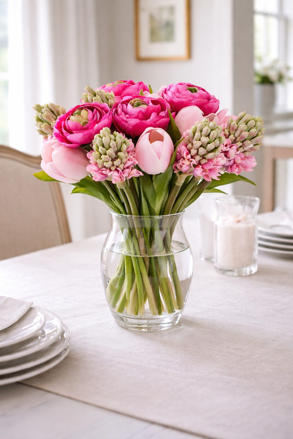 Box of 6 Pink Beauty Ranunculus & Hyacinth Bouquets