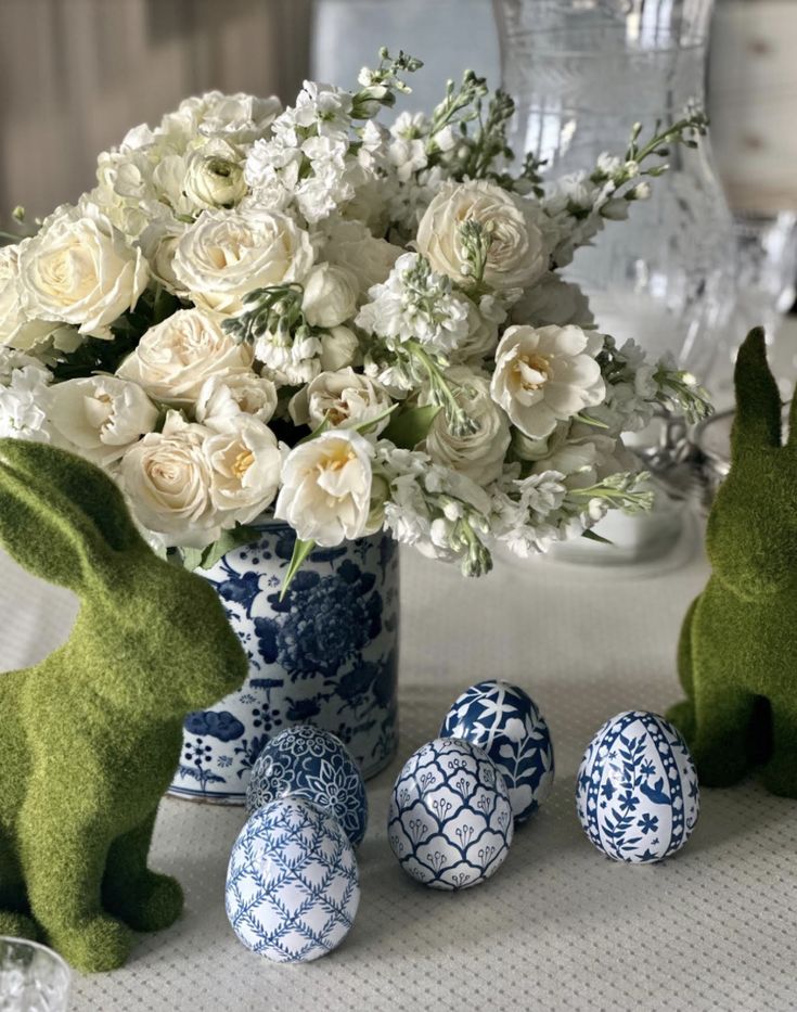 Navy & White Floral Egg