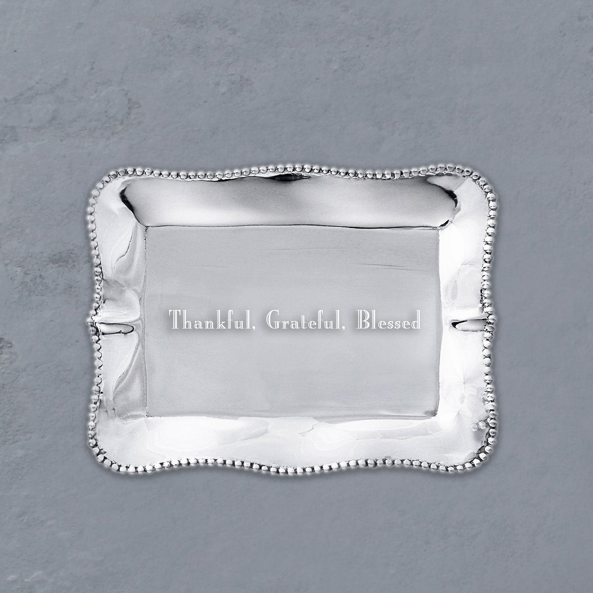 GIFTABLES Pearl Denisse Rectangular Engraved Tray "Thankful, Grateful, Blessed"