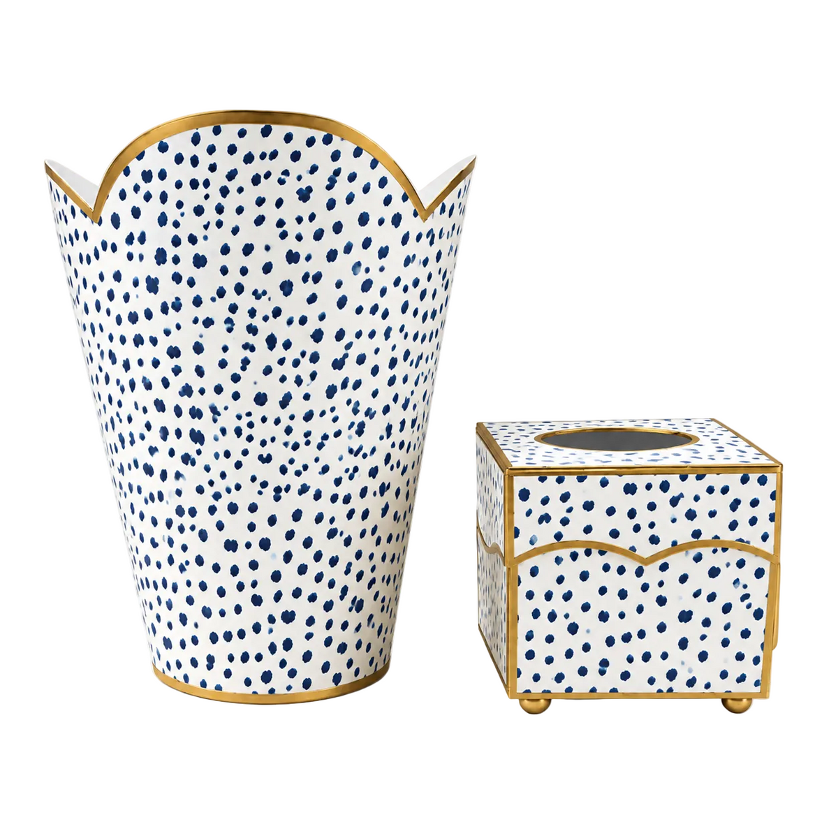 Navy Blue Polka Dot Wastepaper Basket & Tissue Holder (2 Options) (Copy)