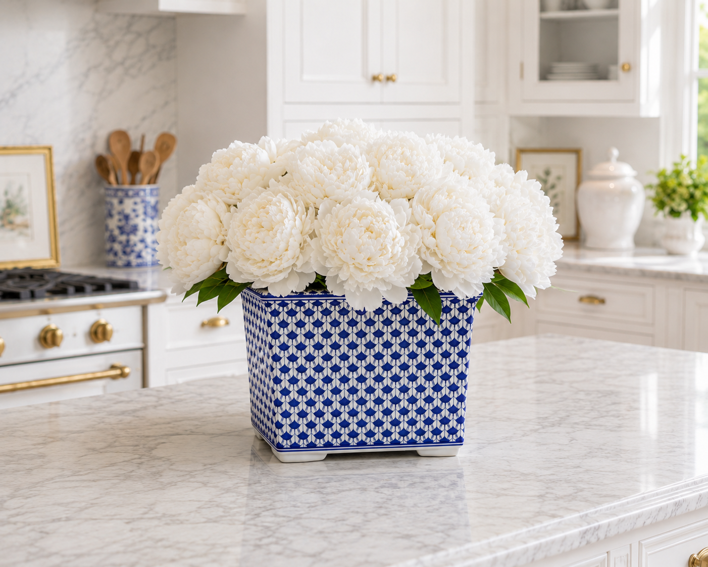 Blue & White Fish-Scale Trellis Planter