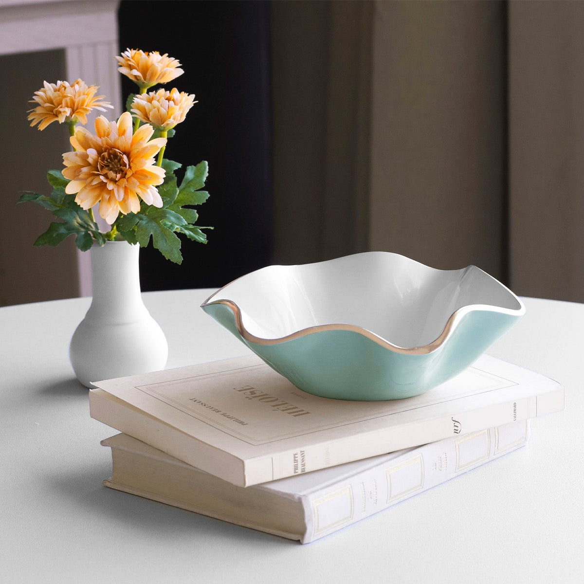 ENCANTO Carola Small Round Bowl (Turquoise and White)