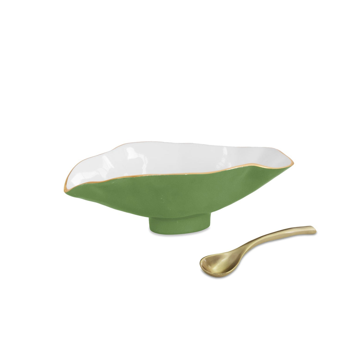 ENCANTO Claire Small Oval Bowl with Spoon Leaf Green and White