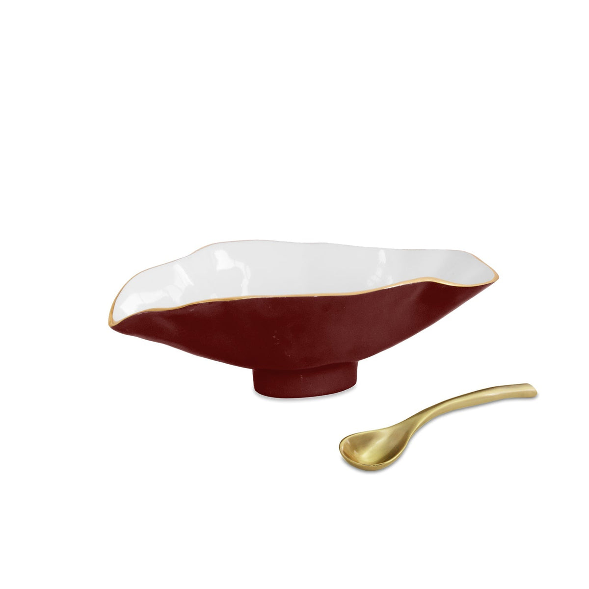 ENCANTO Claire Small Oval Bowl with Spoon (Bordeaux and White)