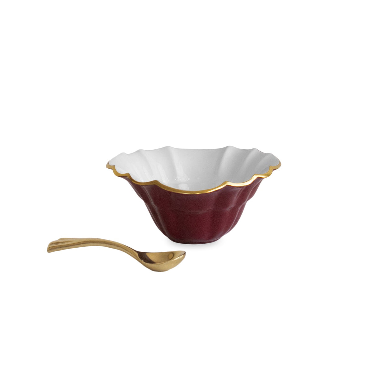ENCANTO Tuscany Mini Round Bowl w/spoon (Bordeaux and White)