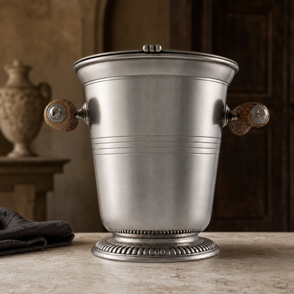 Pewter Ice Bucket with Antler Handles