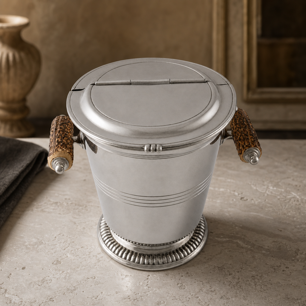 Pewter Ice Bucket with Antler Handles