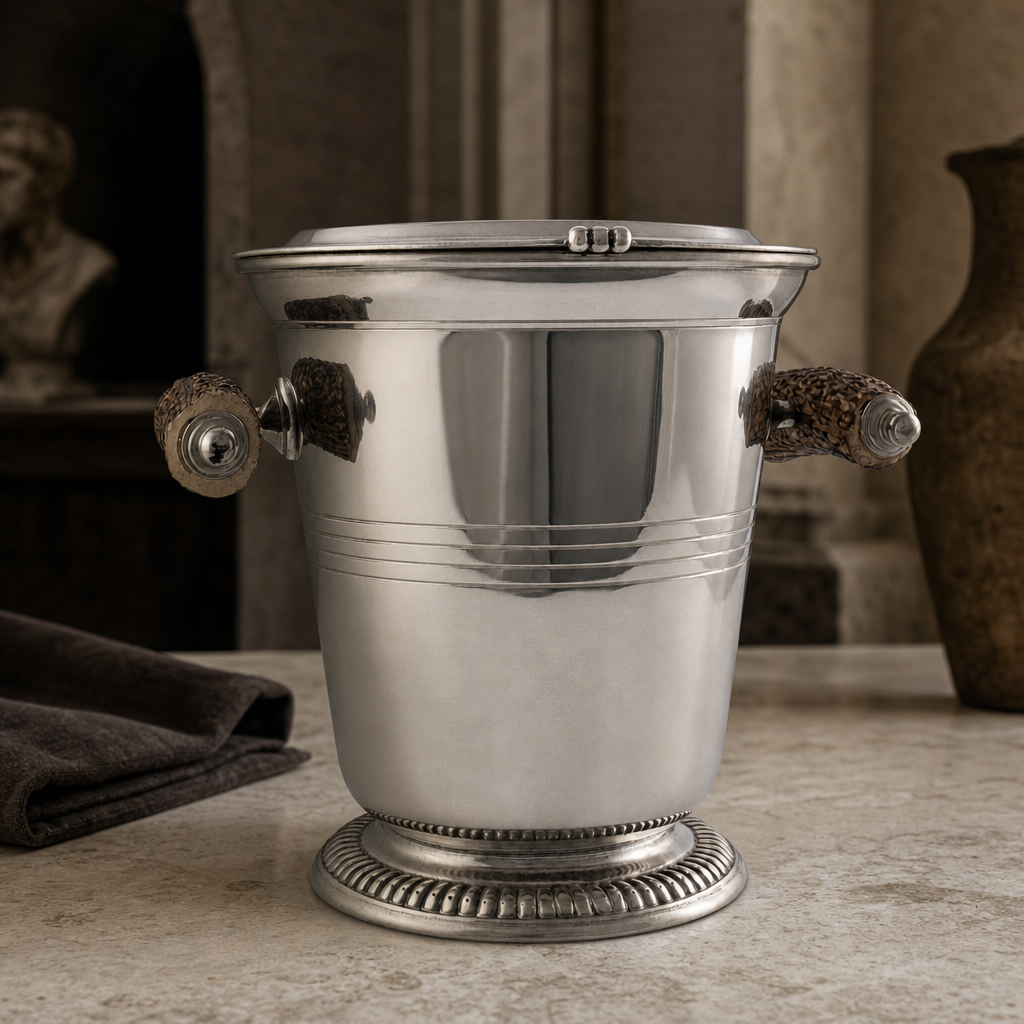 Pewter Ice Bucket with Antler Handles