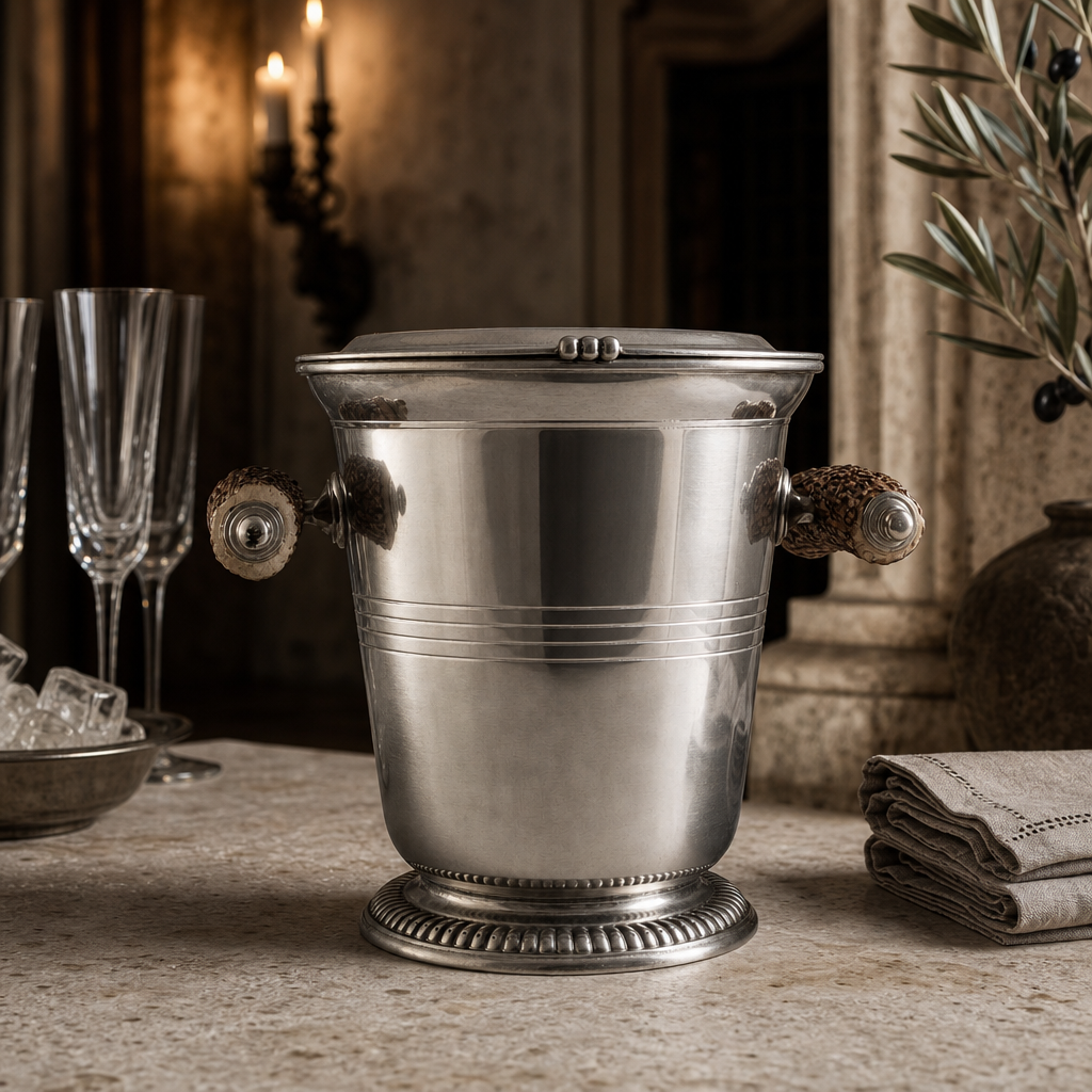 Pewter Ice Bucket with Antler Handles