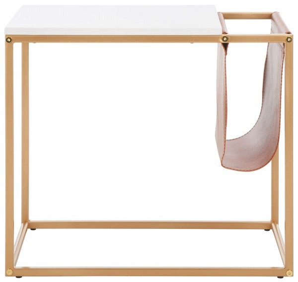 Eugenia Side Table, ACC8007 | Safavieh - White / Brown / Gold