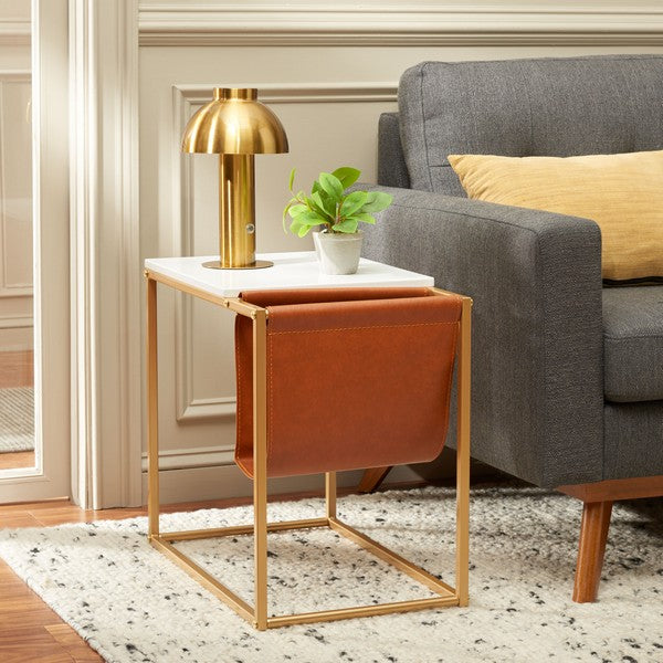 Eugenia Side Table, ACC8007 | Safavieh - White / Brown / Gold