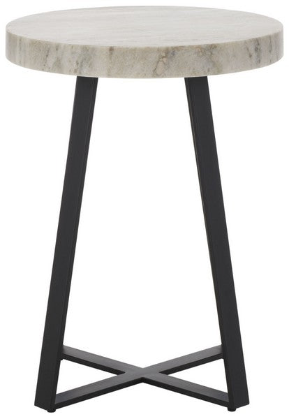 Gunther 1 Shelf Round Accent Table, ACC9803 | Safavieh - White Marble / Black